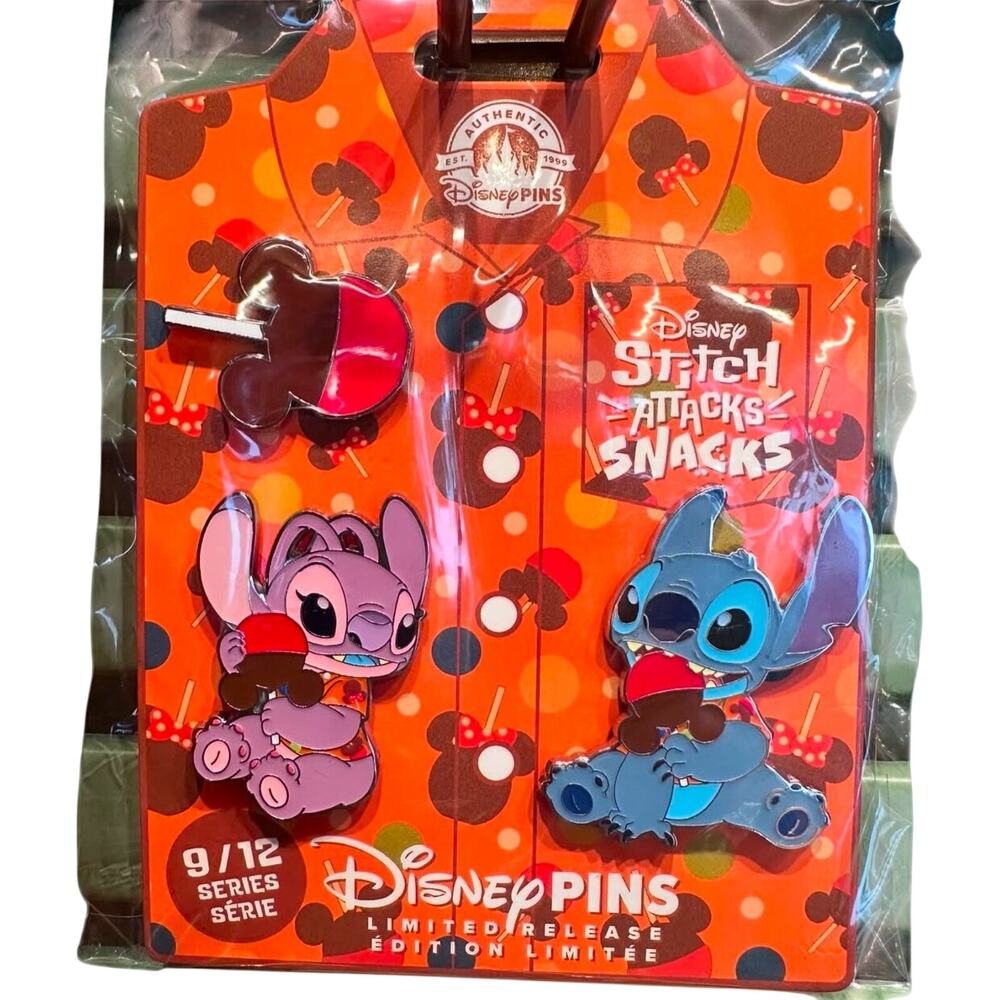Disney Stitch & Angel ATTACKS SNACKS  Series 9/12 Pin Set of 3 Candy Apple